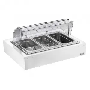 Мармит Pintinox 511B2840 белый настол. 3*Gn1/1 с крыш.Roll Top (чафиндиш) п/к на дер.подст.бел. – купить по цене завода